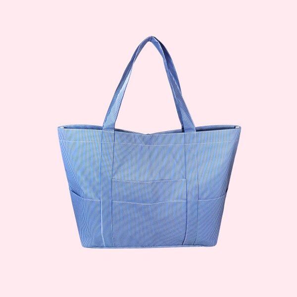Navy Preppy Stripe Oversized Tote Bag