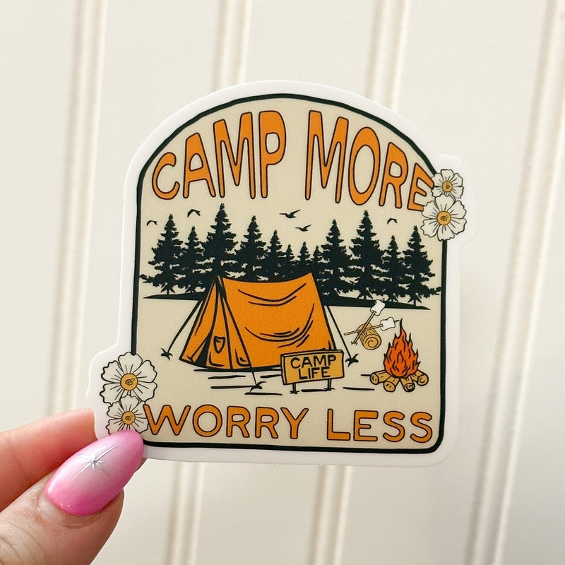 eleven. || "Camp More Worry Less" Sticker