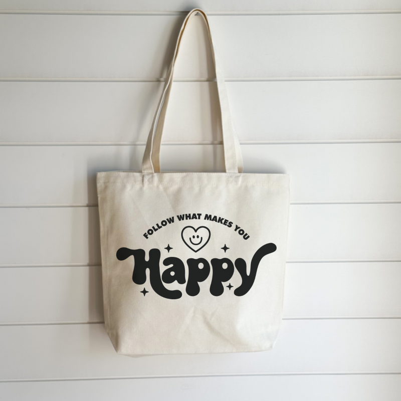 eleven. || "Follow What Makes You Happy" Canvas Tote Bag