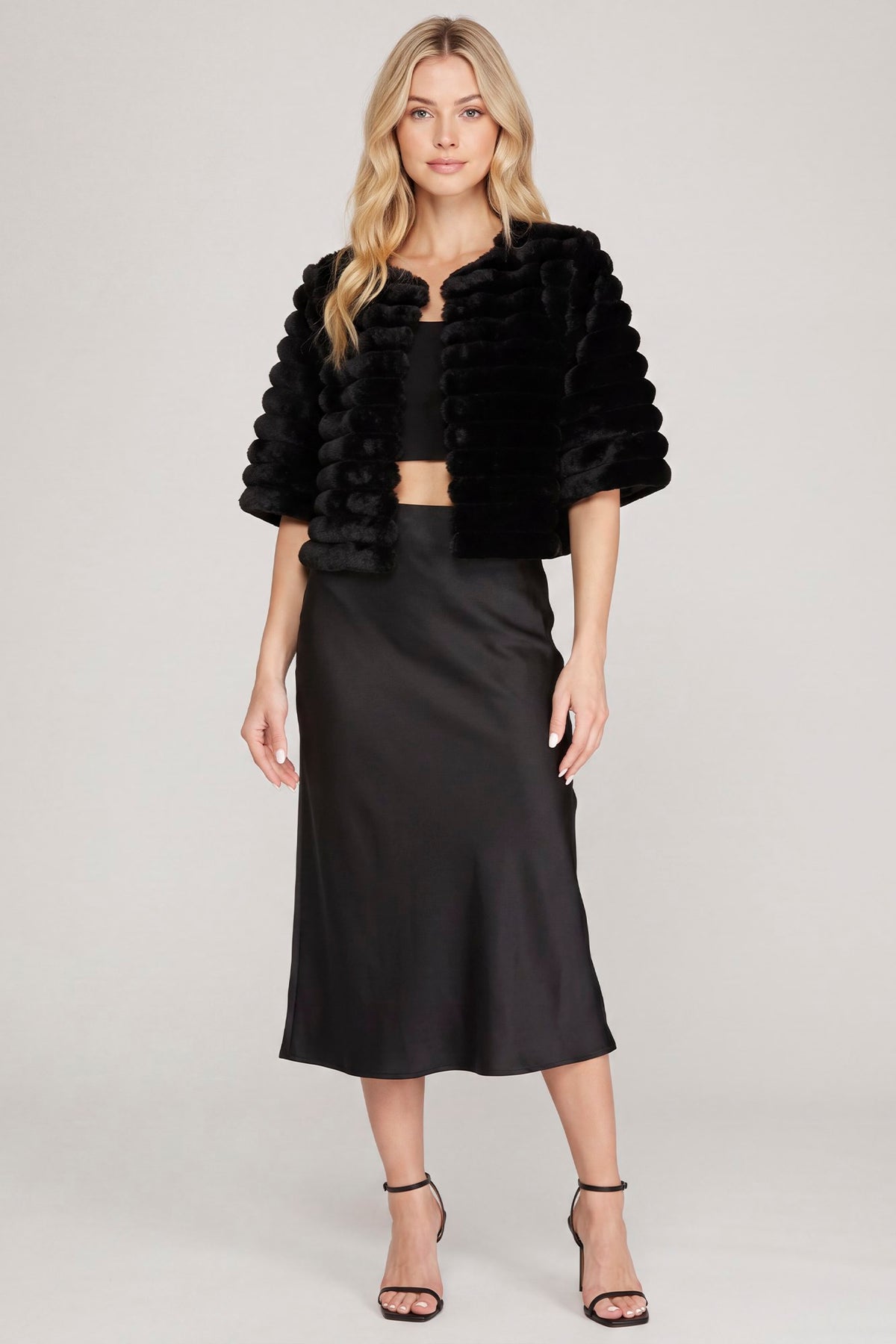 Half Sleeve Faux Fur Cropped Jacket