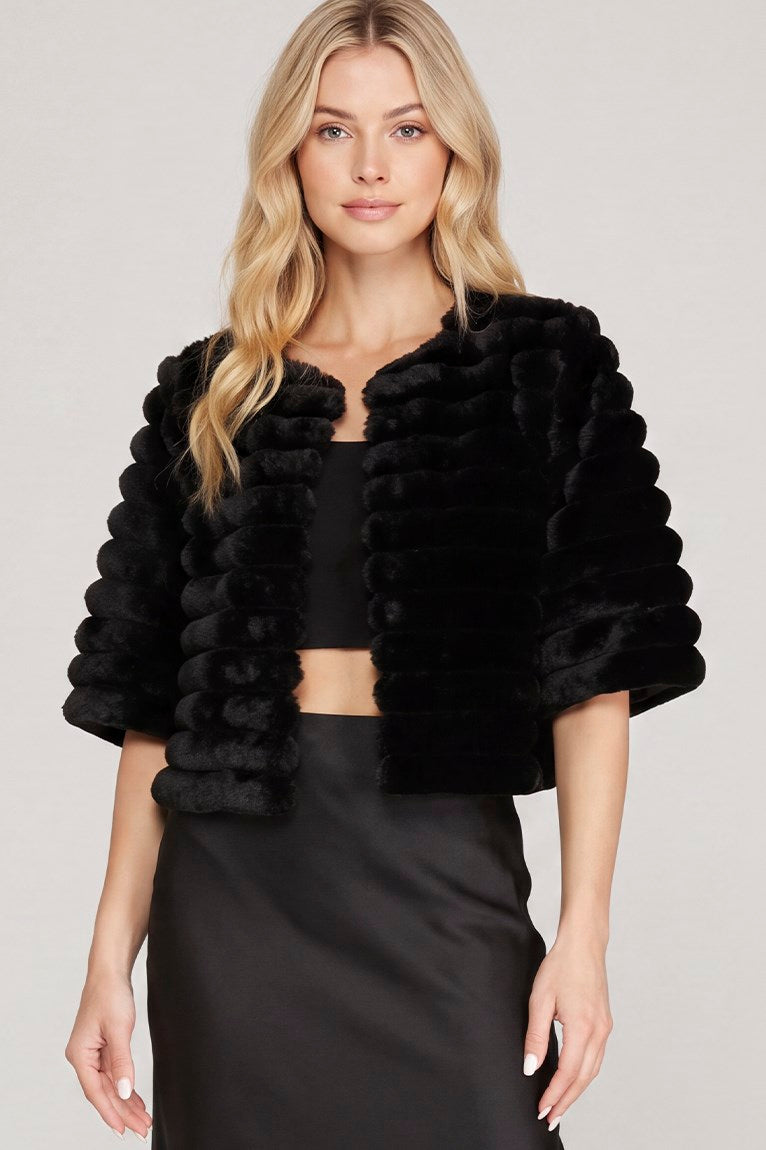 Half Sleeve Faux Fur Cropped Jacket