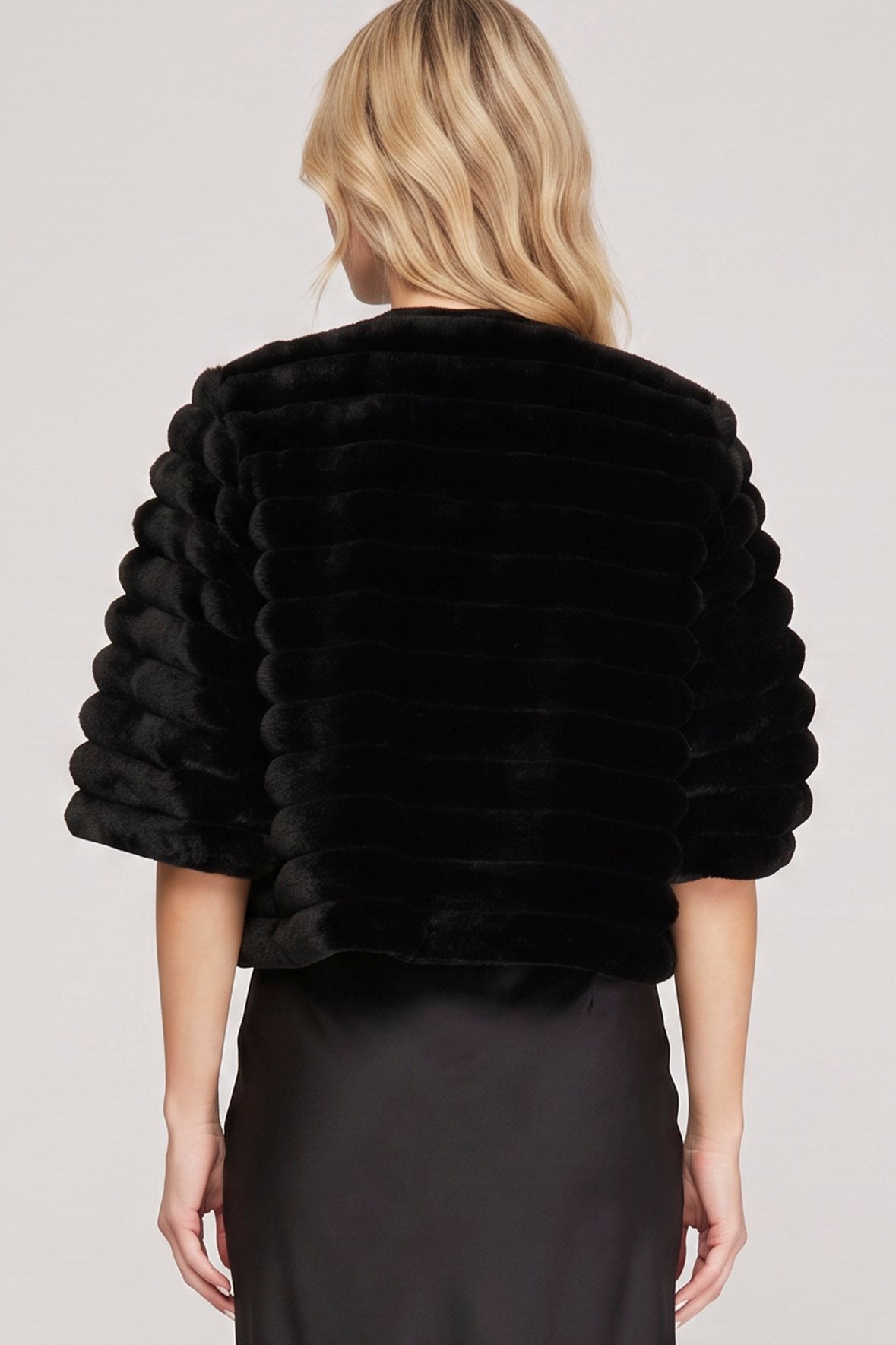 Half Sleeve Faux Fur Cropped Jacket