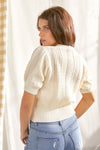 Knit Puff Sleeve Button Front Sweater