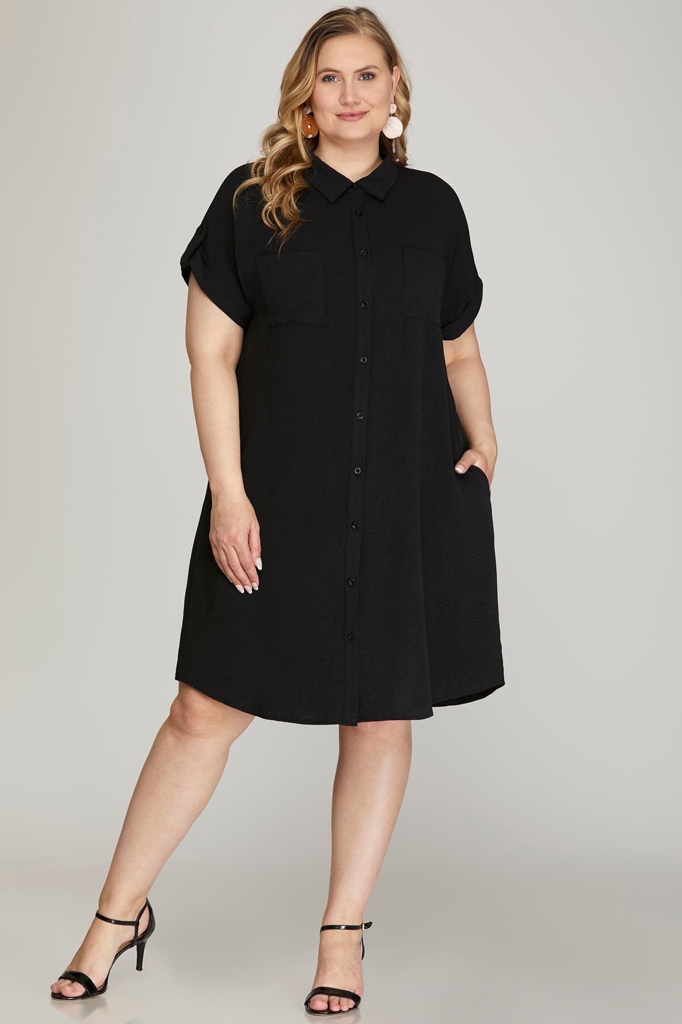 Drop Shoulder Button Up Shirt Dress