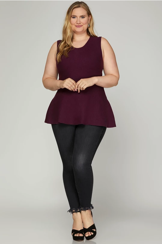 Sleeveless Peplum Sweater (XL - 2XL)
