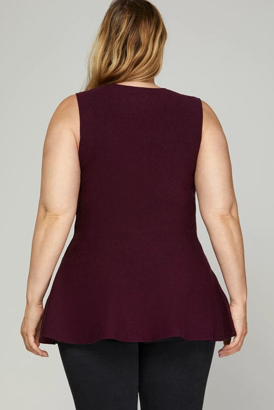 Sleeveless Peplum Sweater (XL - 2XL)