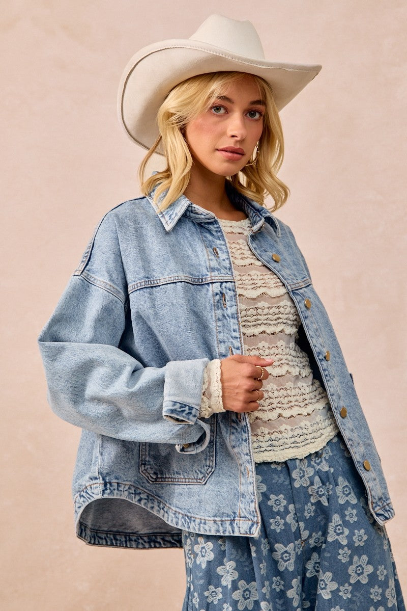 Washed Denim Jacket w/ Back Pleat