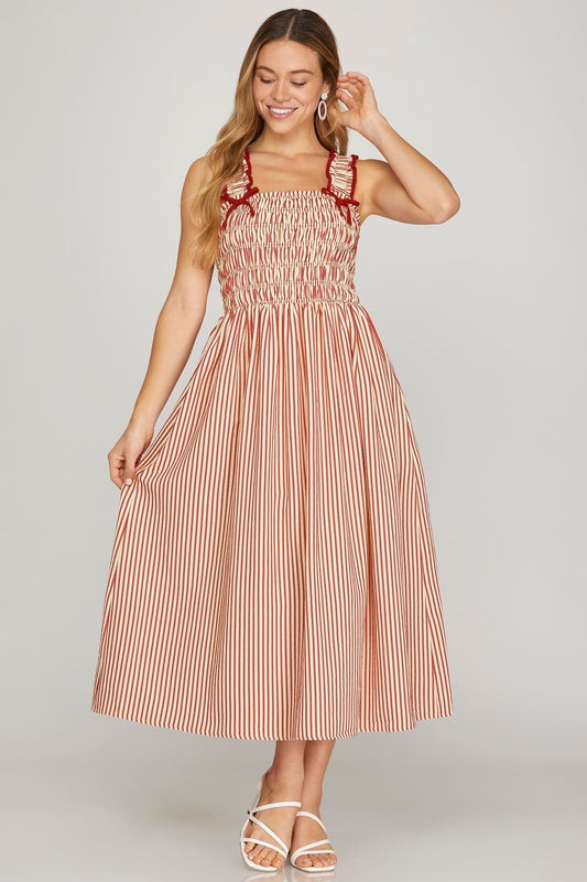 Smocked Top Bow Detail Midi Dress