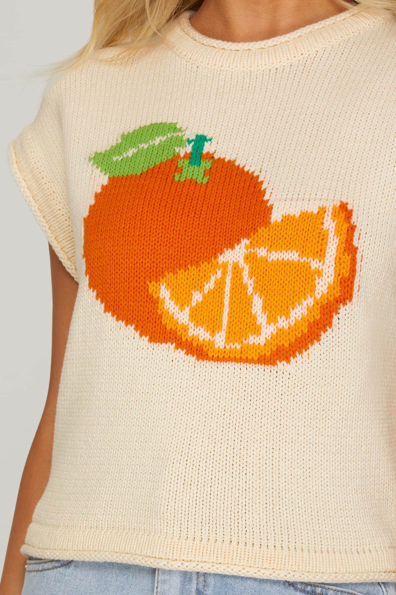 Orange Knit Short Sleeve Sweater