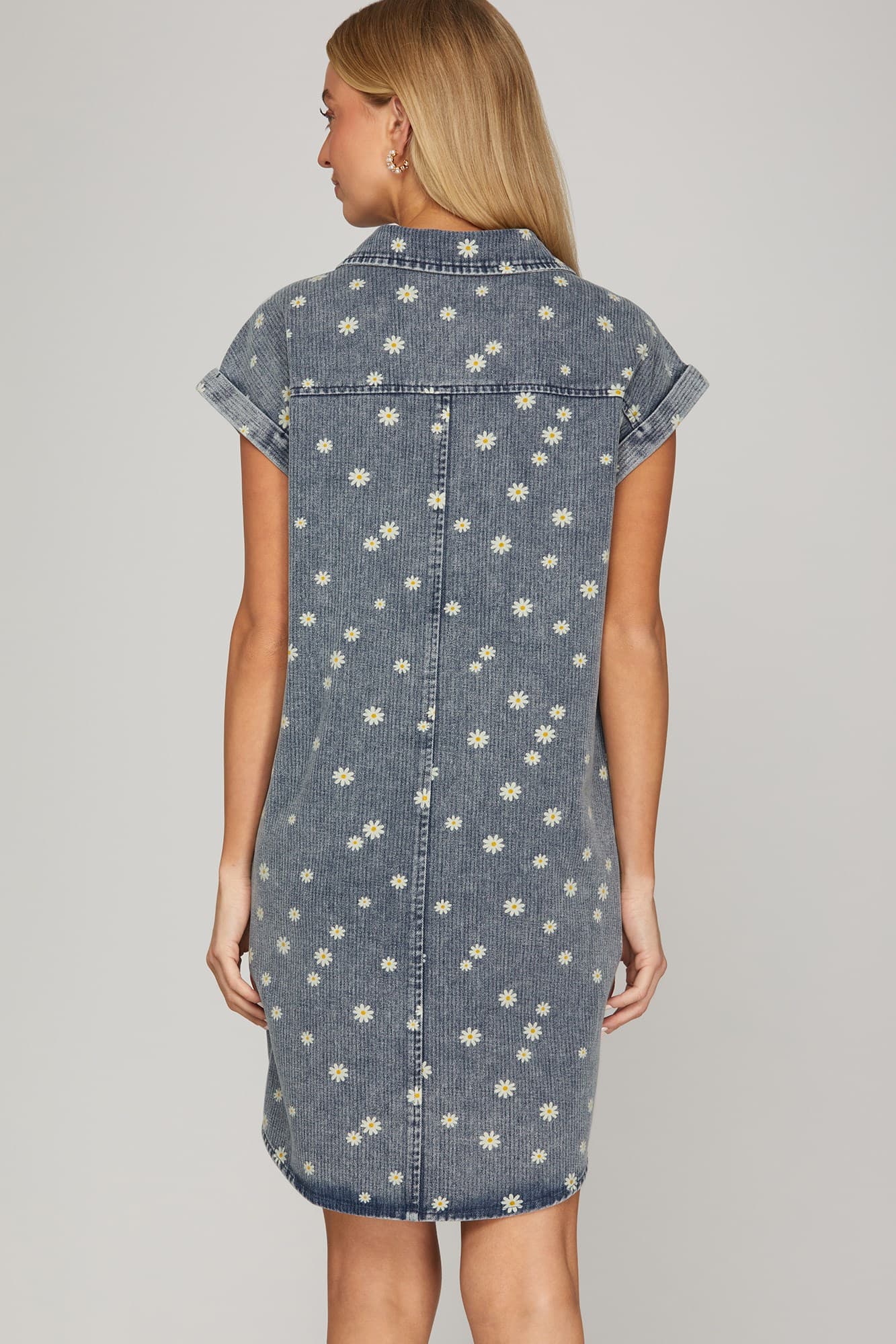 Daisy Print Denim Shirt Dress