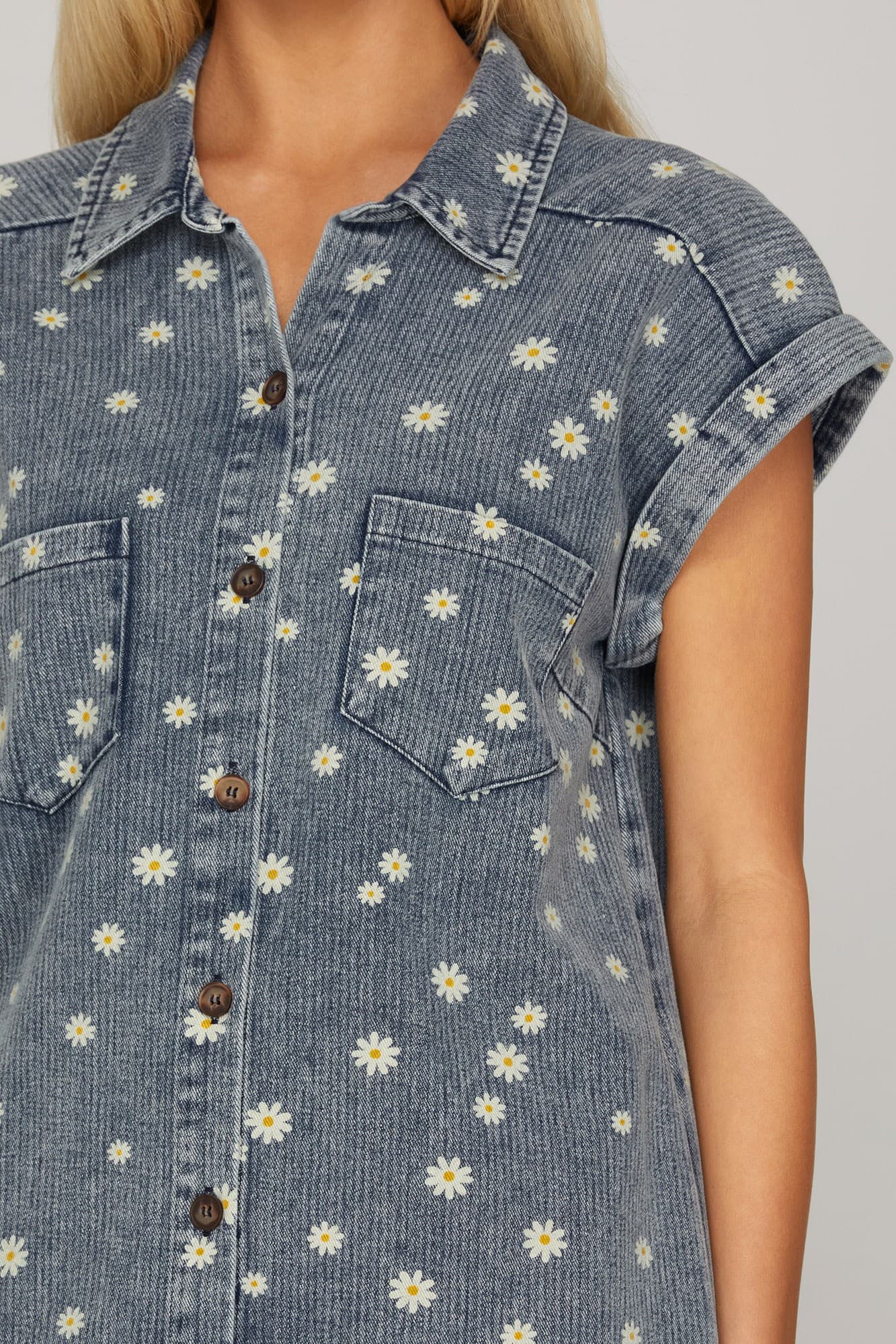 Daisy Print Denim Shirt Dress