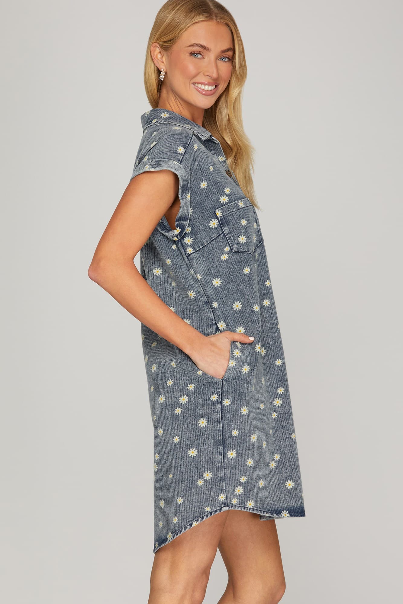 Daisy Print Denim Shirt Dress