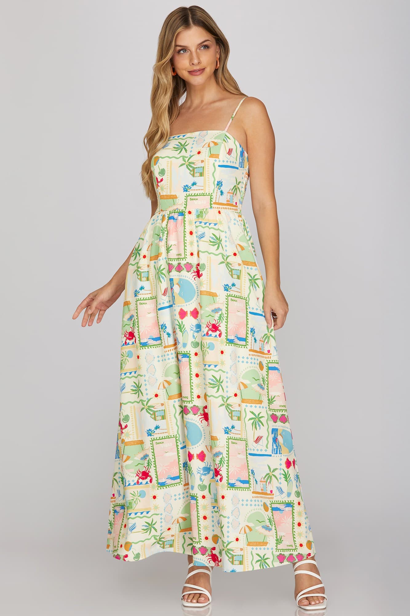 Beachy Postcard Spaghetti Strap Maxi Dress