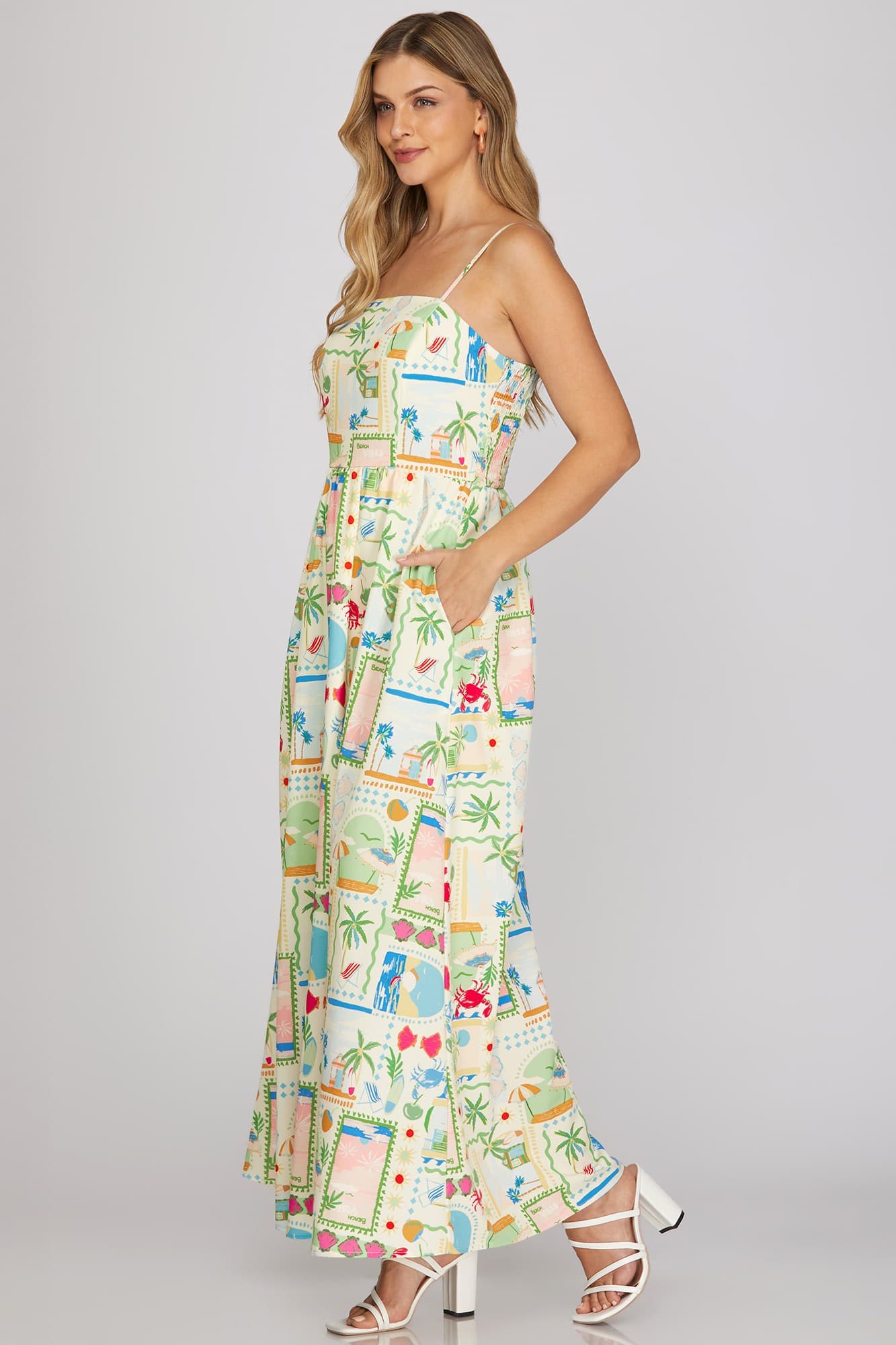 Beachy Postcard Spaghetti Strap Maxi Dress