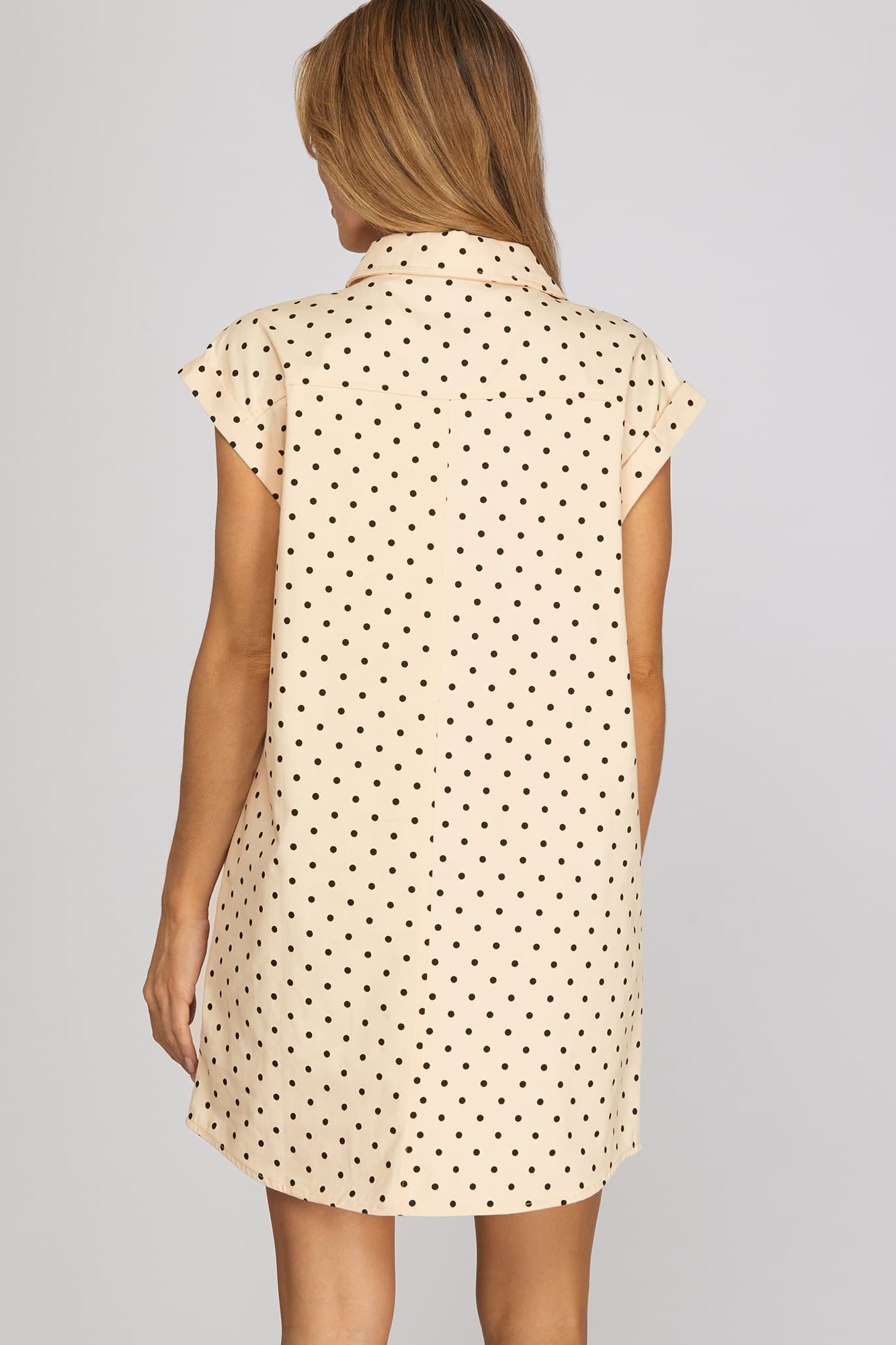 Cap Sleeve Polka Dot Shirt Dress w/ Pockets