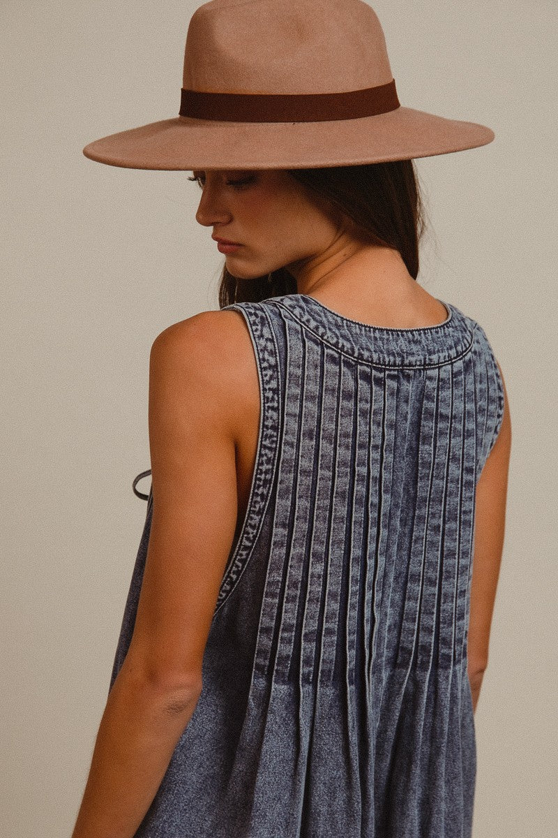 Mineral Washed Denim Romper