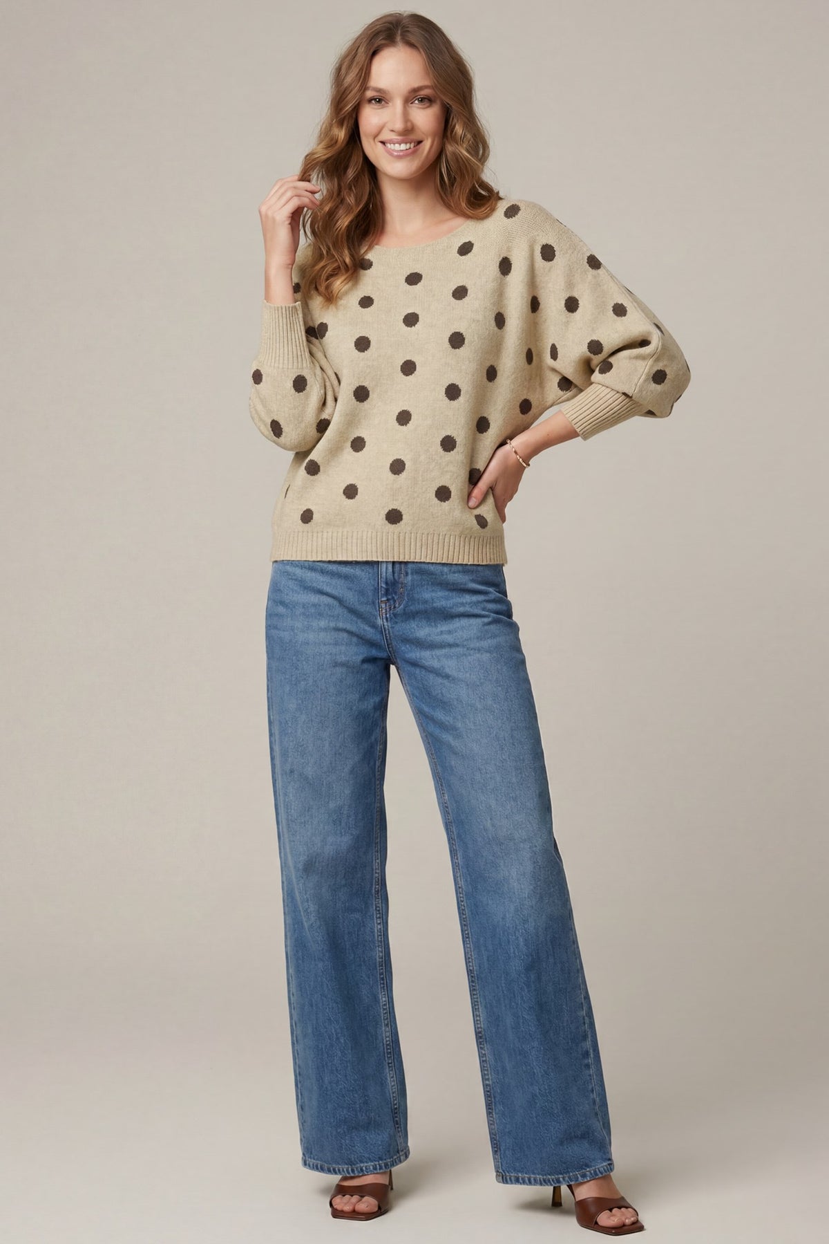 Boat Neck Polka Dot Pullover Sweater