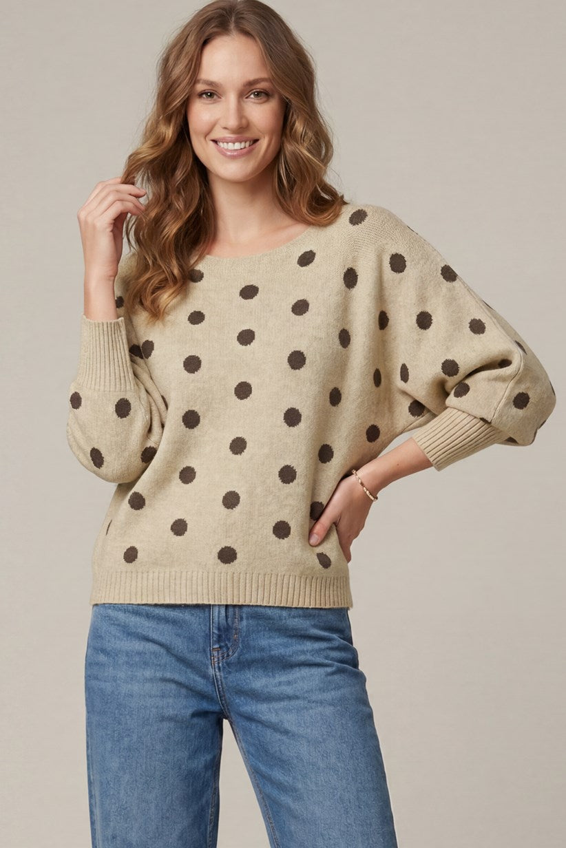 Boat Neck Polka Dot Pullover Sweater