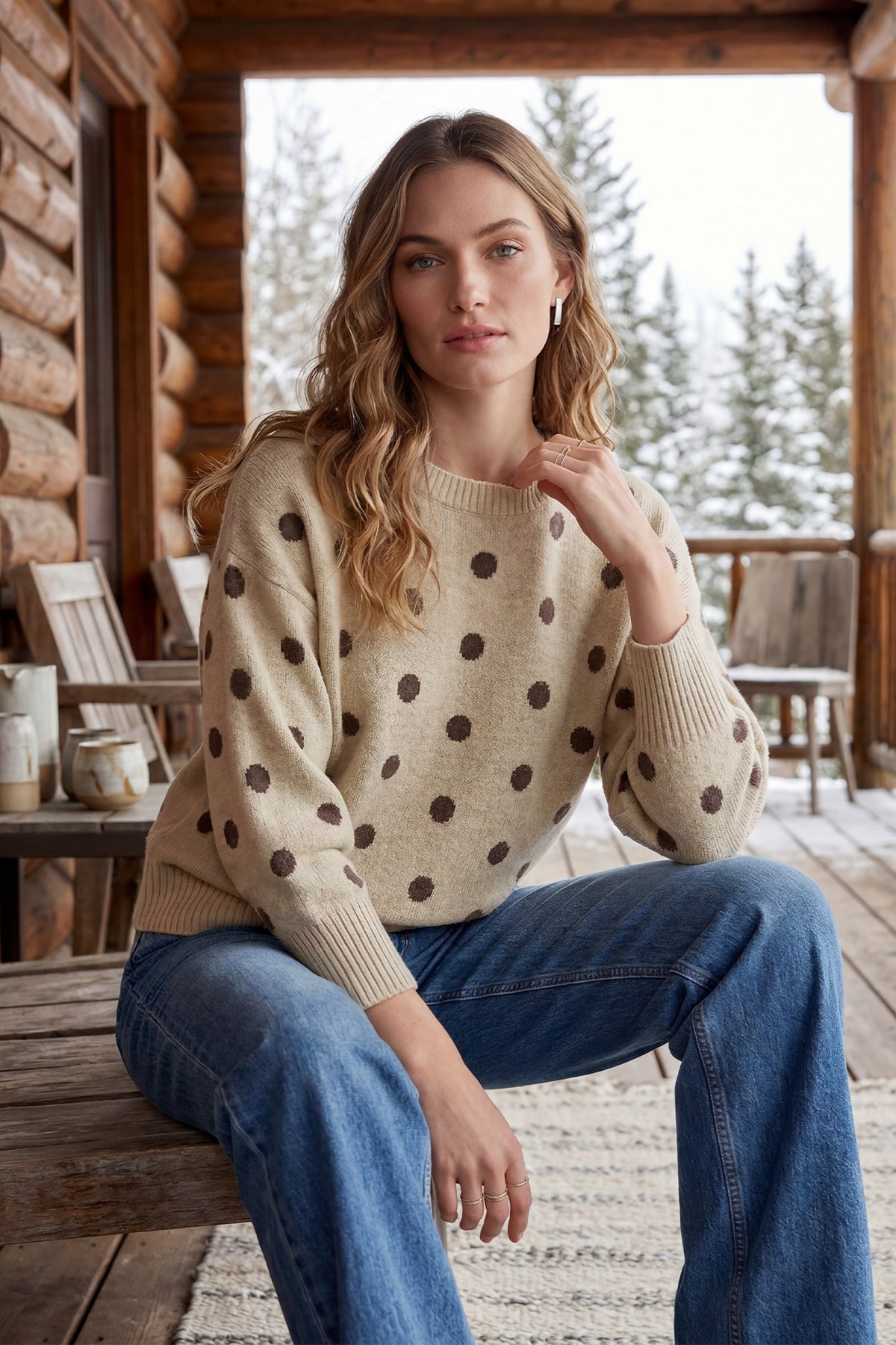 Boat Neck Polka Dot Pullover Sweater