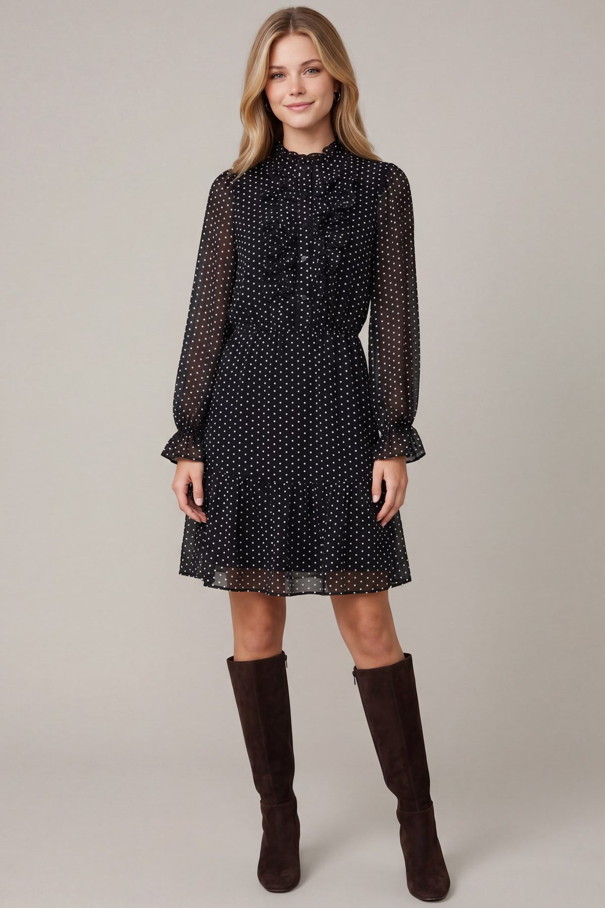 Ruffle Front Polka Dot Dress