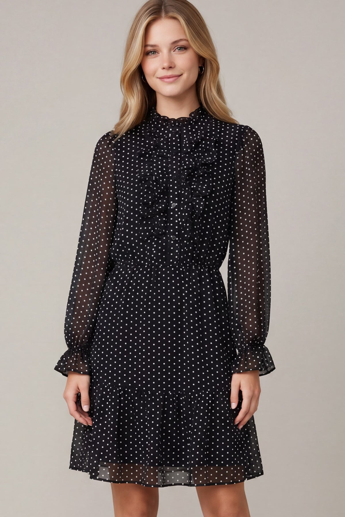 Ruffle Front Polka Dot Dress