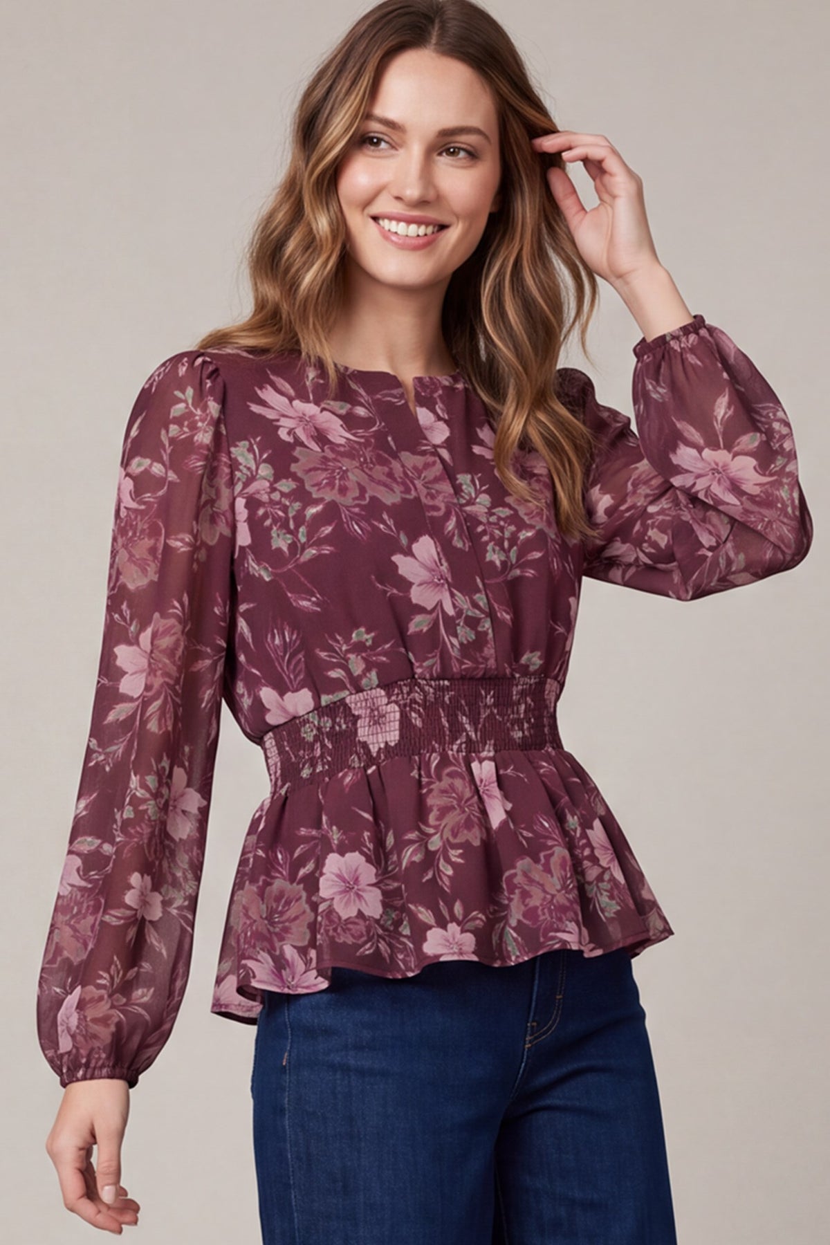 Floral Print Smocked Waist Top