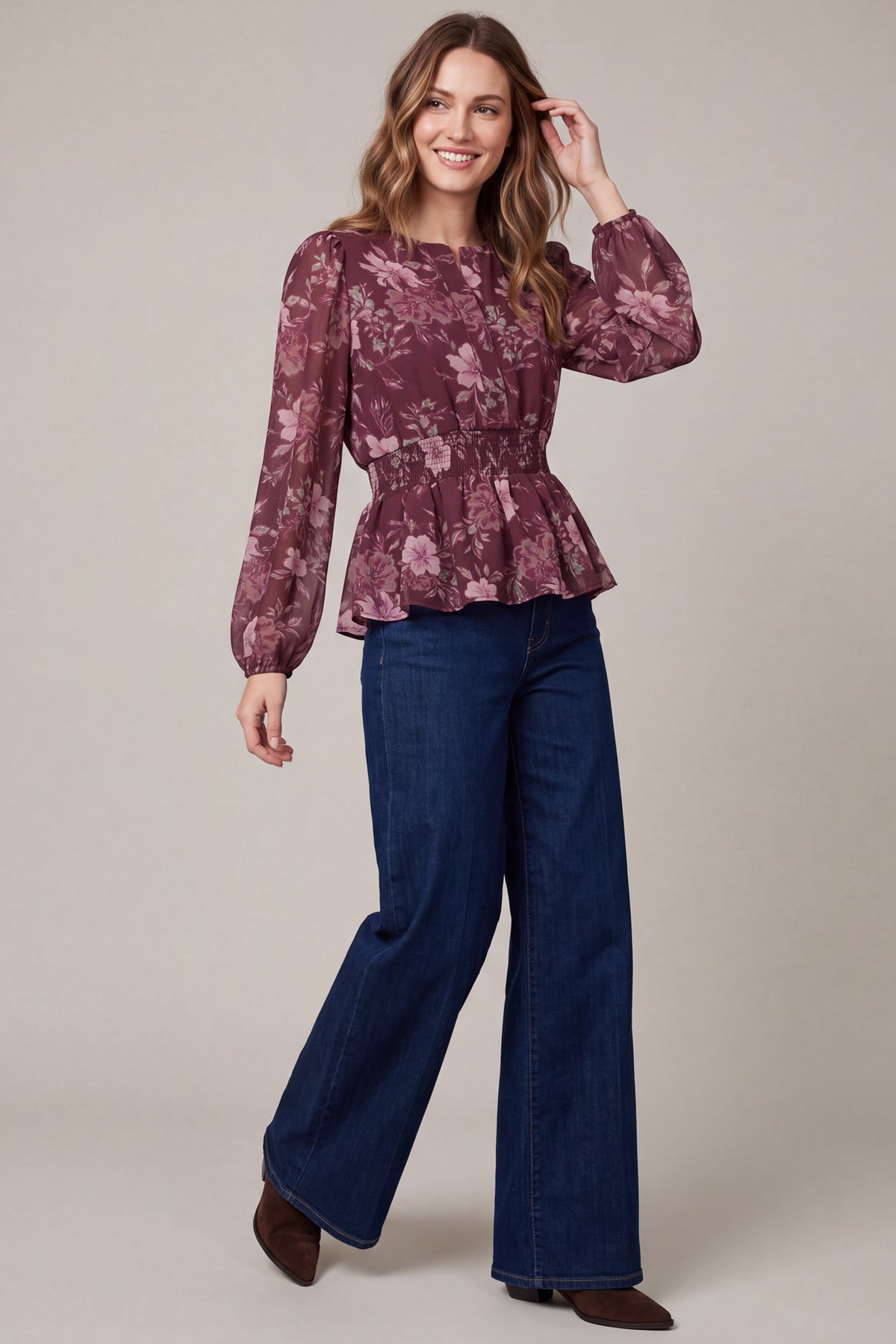 Floral Print Smocked Waist Top