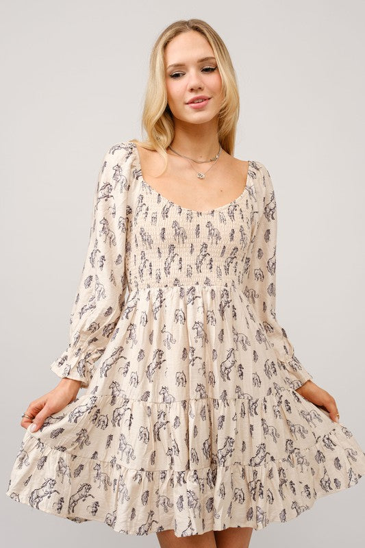 Horse Print Puff Sleeve Dress