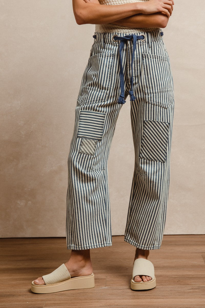 Striped Twill Barrel Leg Pants