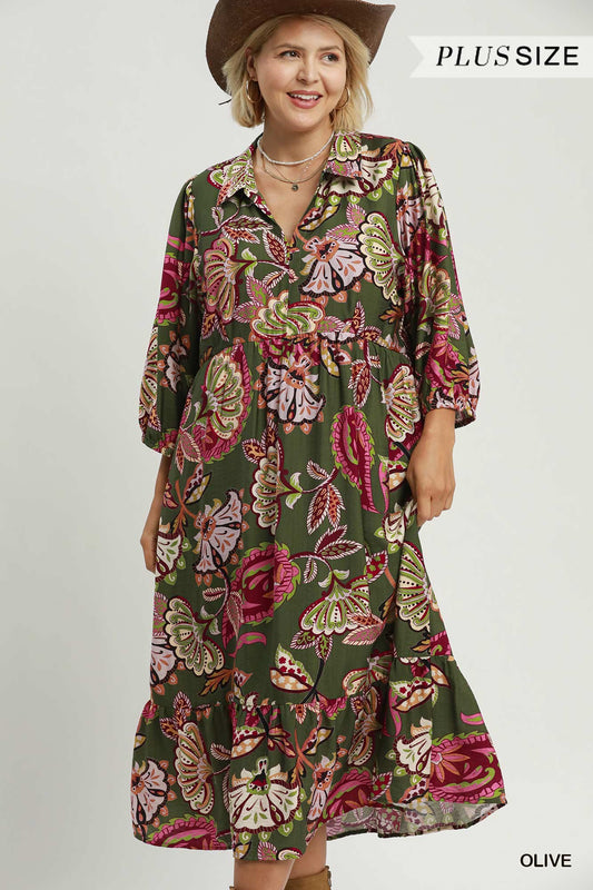 Boho Paisley Tiered Midi Dress (XL - 2X)