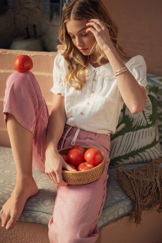 Red Pinstripe Barrel Leg Pants (S - 2XL)