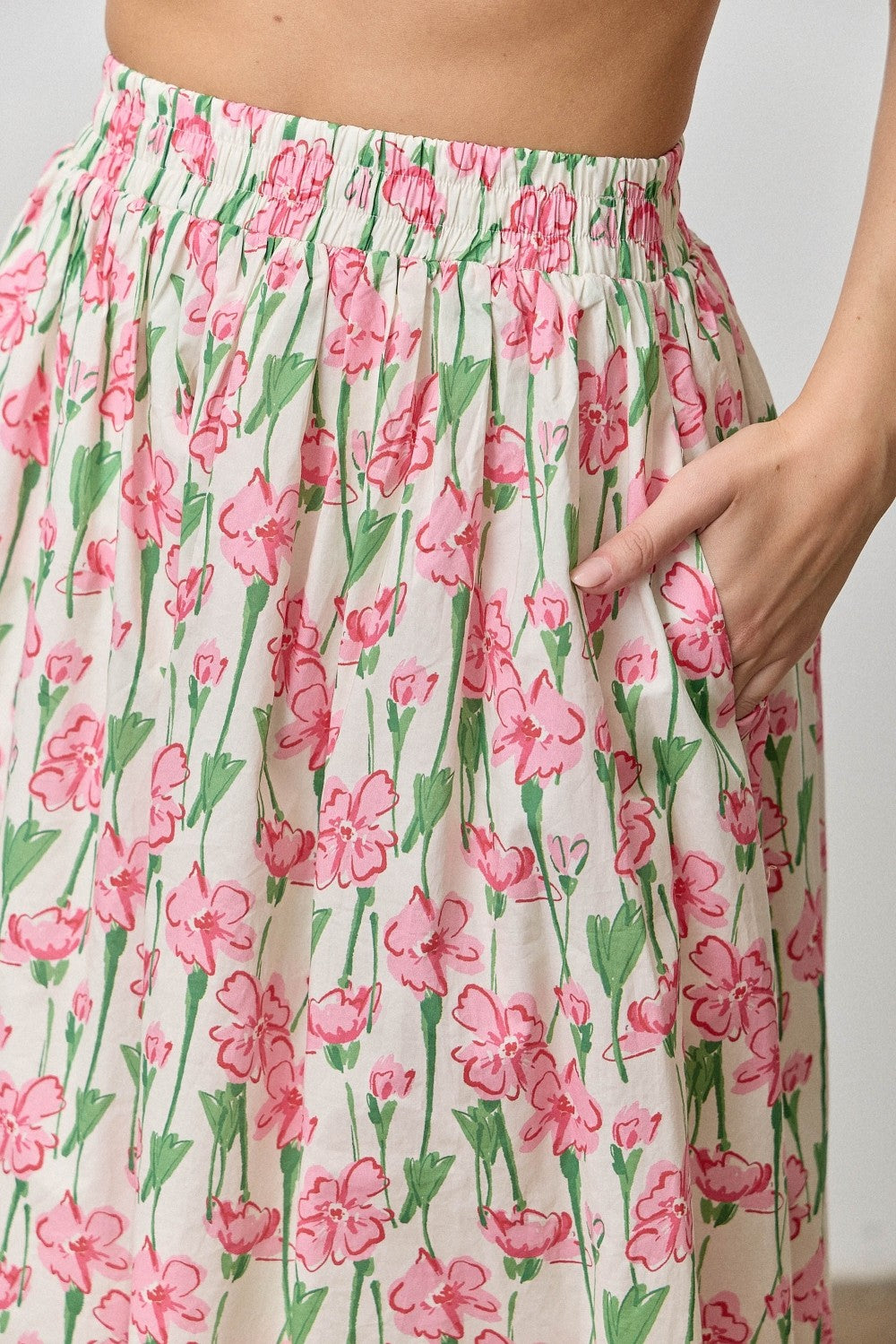 Floral Print Elastic Waist Midi Skirt (1X - 3X)