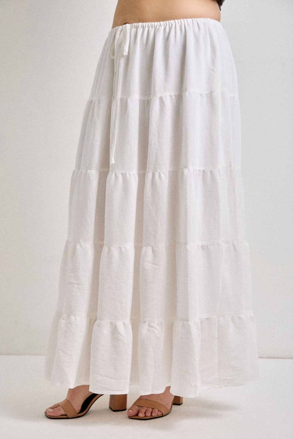 Ivory Tiered Maxi Skirt (1X - 3X)