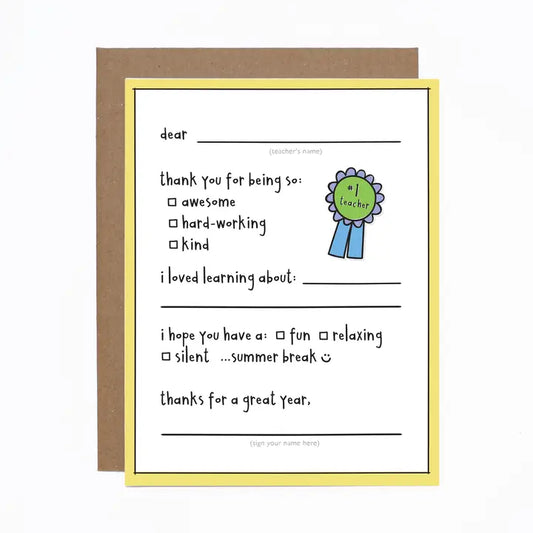 *Canadian Brand* | "Dear Teacher" Fill in the Blanks Card