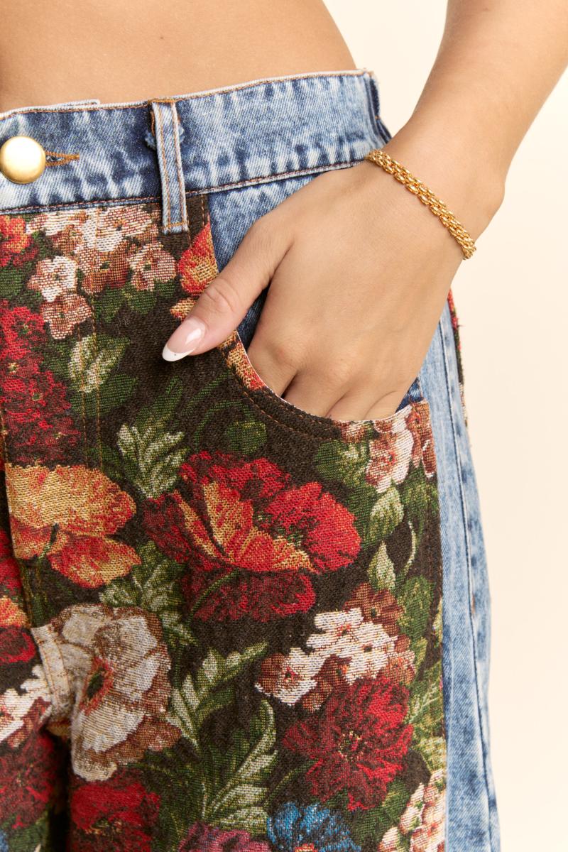 Floral Tapestry Barrel Leg Jeans