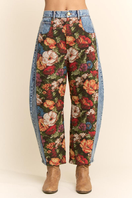 Floral Tapestry Barrel Leg Jeans