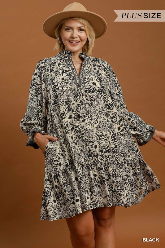 Floral Print Tiered Dress (XL - 2X)