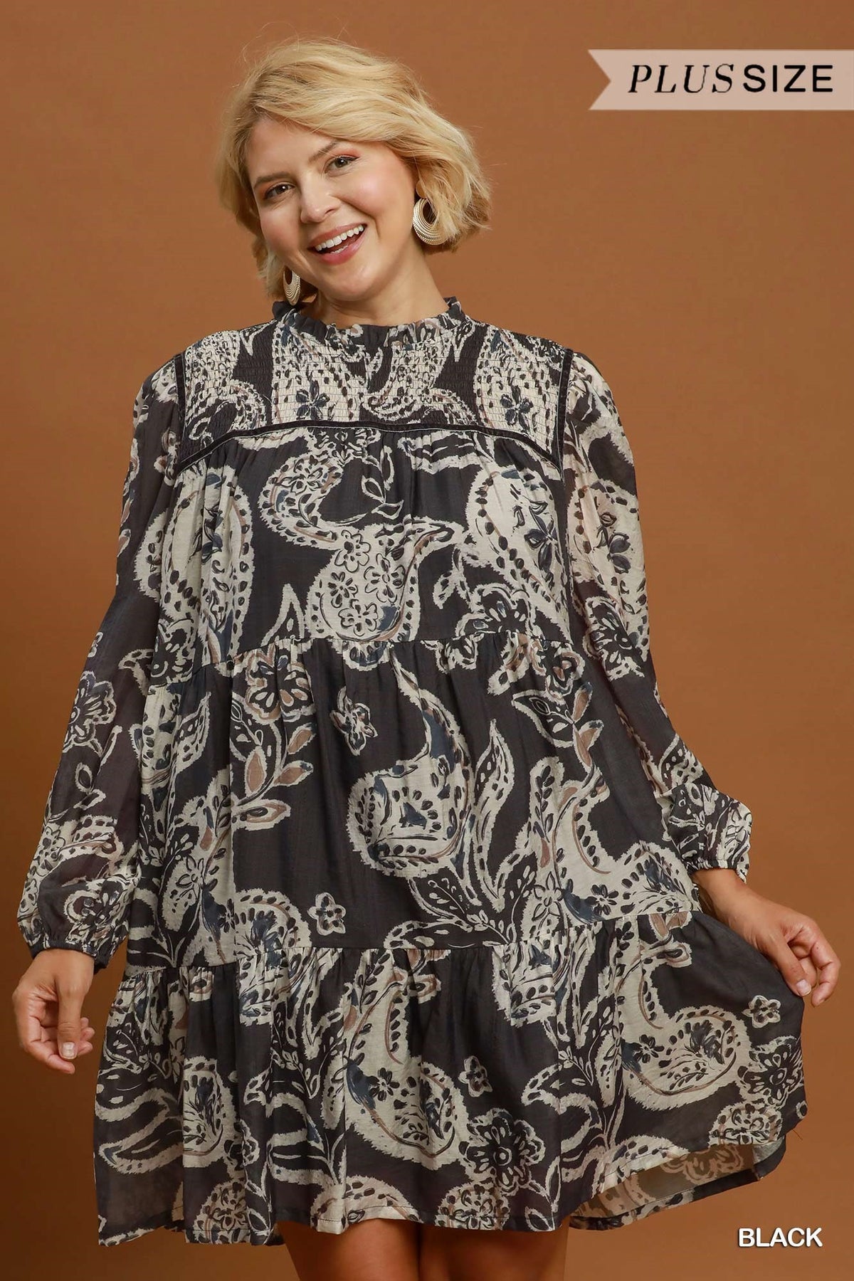 Paisley Tiered Mini Dress (XL - 2X)