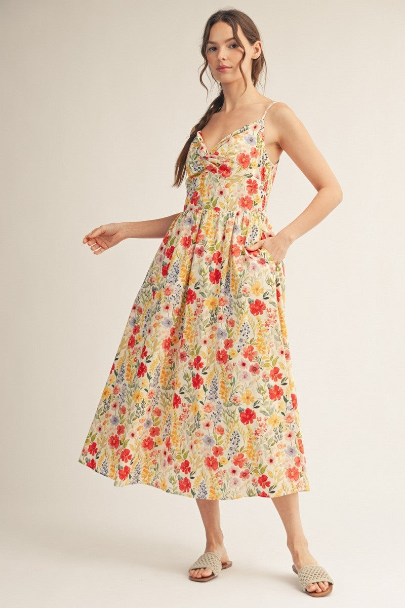 Front Knot Floral Midi Dress