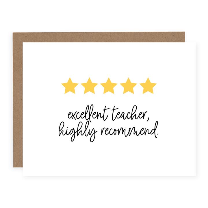 "Excellent Teacher, Highly Recommend" Thank You Teacher Card