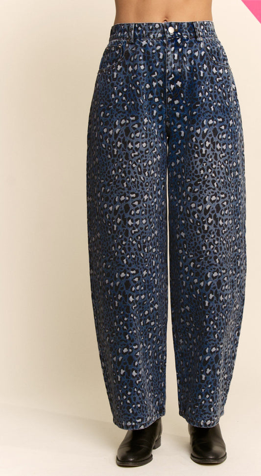 Leopard Print Barrel Leg Jeans