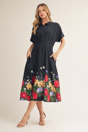 Full Bloom Short Sleeve Midi Dress