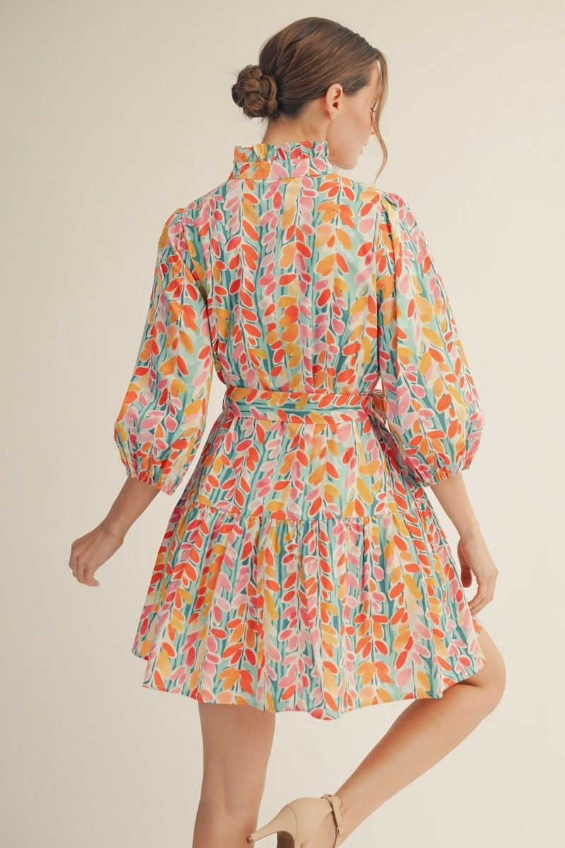 Vibrant Print 3/4 Sleeve Cotton Dress (Plus Size)
