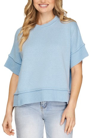 Drop Shoulder Half Sleeve Crew Neck Summer Sweater