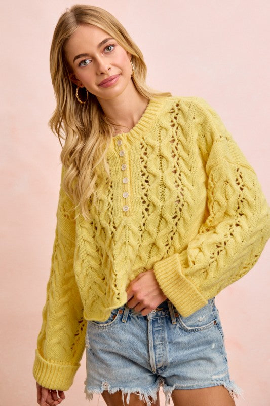 Sunshine Yellow Cable Knit Sweater