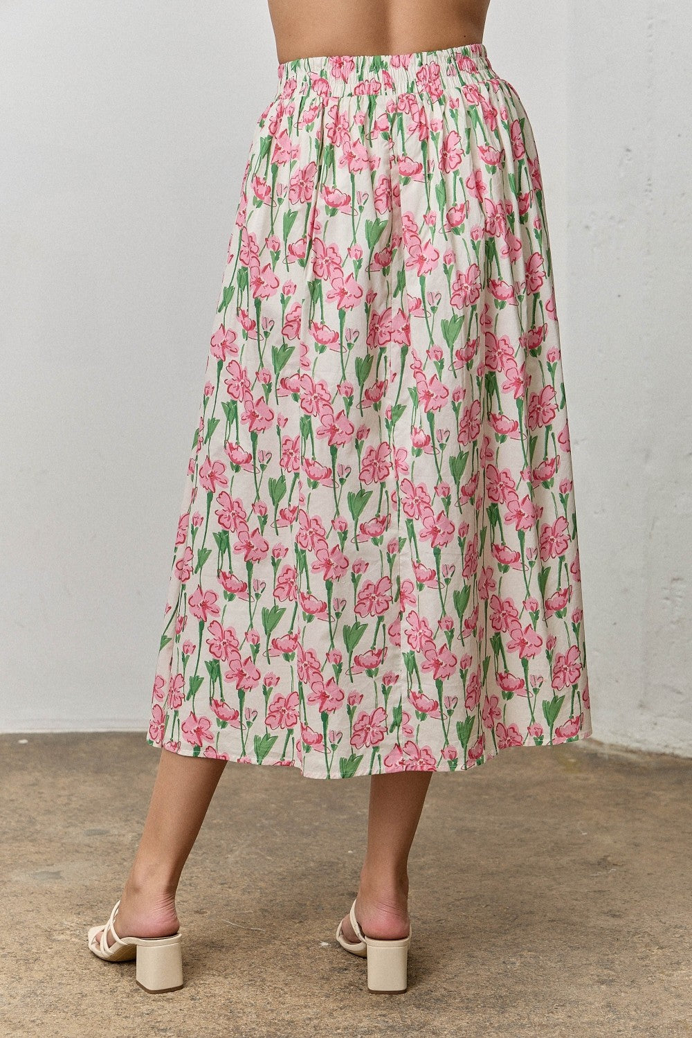 Floral Print Elastic Waist Midi Skirt (1X - 3X)