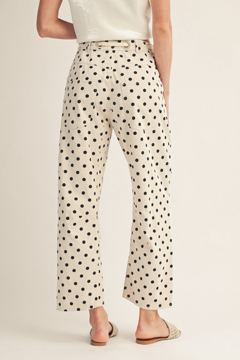 Drawstring Waist Barrell Leg Polka Dot Pants