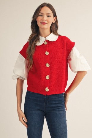 Shell Button Sweater Vest (Red Vest Only)