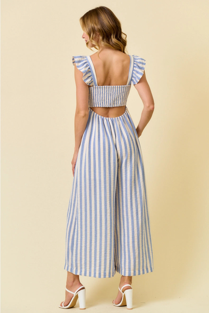 Wide Leg Stripe Culotte Jumpsuit