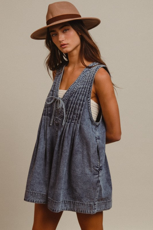 Mineral Washed Denim Romper